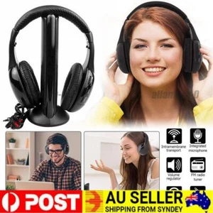 5 in 1 TV Wireless Headphones Over Ear Headsets with Monitoring FOR FM Radio PC - Picture 1 of 13