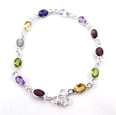 Brazalete de piedras preciosas naturales de plata de ley 925 Soild de 5,70 Gm 8,2" M-387 Foto 1 de 4