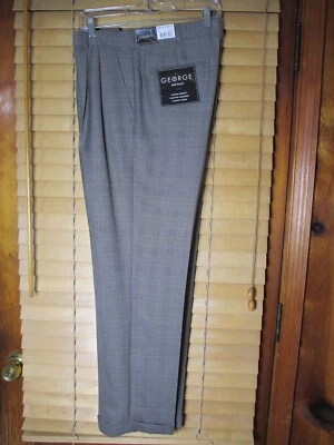 Pantalones de vestir George regular fit pierna recta plisada delantera para hombre 32x30 gris a cuadros Foto 1 de 4