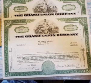 2 Grand Union (A&P) Cancelled 1928 Stock Certificates - Picture 1 of 10