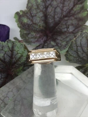 Anillo superior de barra de circonita cúbica cuadrada de cuatro piedras de plata de ley 925 para hombre talla 12 H💫 Foto 1 de 4