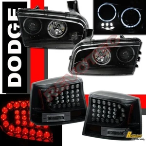 Black Halo Projector Headlights + LED Tail Lights For 06-08 Dodge Charger - Picture 1 of 6