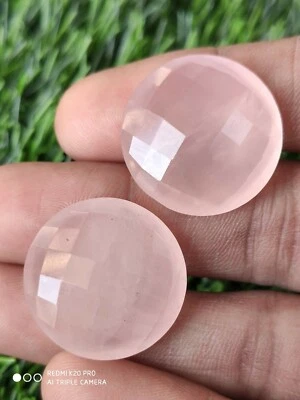 24 MM Roundel Coin Shape Rose Quartz Briolette Gemstone 2 Pc - Image 1 of 3