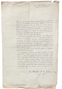REPÚBLICA FRANCESA MINISTRO DE JUSTICIA 1792 VIGILANCIA DE COSTADO - Imagen 1 de 1