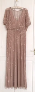 Monsson Dress Blush Beaded Sequin Long Wedding Cruise Gatsby Party Occasion UK 8 - Picture 1 of 11