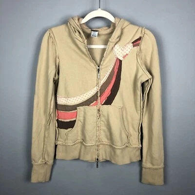 Billabong Y2K Full Zip Hoodie Womens SZ M Beige Pink Brown Rainbow Hearth Slim - Image 1 of 4
