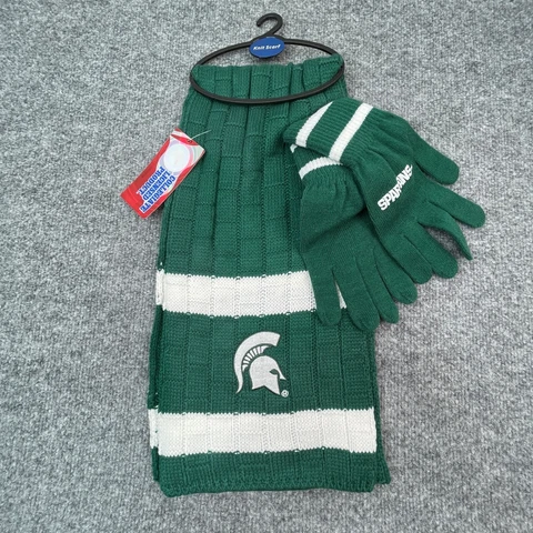 Spartans Glove and Scarf Set Knit Green WhiteMichigan State Logo Outdoor Winter Cover