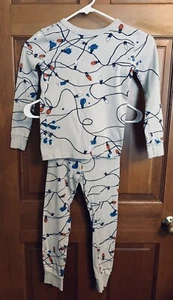 Crew Cuts NY Sleepwear Kids 7 Gray Christmas Lights 2 pc Pants Top Pajamas Set - Picture 1 of 7
