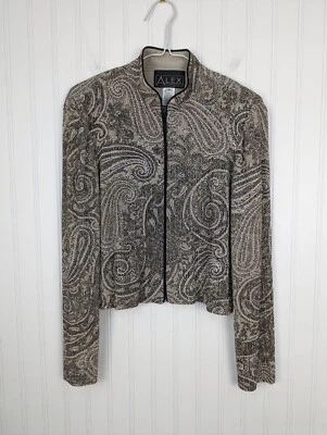 Alex Evening Women's Formal Cropped Jacket Metelic Long Sleeve Sparkle Size 8 - Image 1 of 4