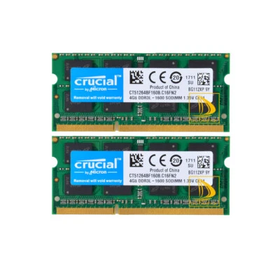 Crucial 8GB RAM 2X 4GB DDR3L 1600MHz PC3L 12800 204Pin Laptop Memory SODIMM CL11 - Image 1 of 4