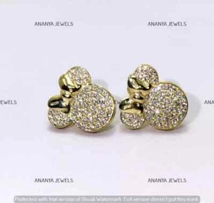 14K Yellow Gold Plated 1 CT Round Lab-Created Diamond Mickey Mouse Stud Earrings - Picture 1 of 3