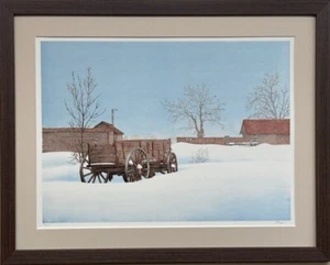 Hal Olson "Granja de Invierno" ENMARCADO FIRMADO Y # ARTE Paisaje Americano Naturaleza NUEVO - Imagen 1 de 4