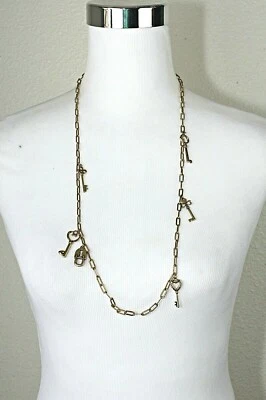 NUEVO ANN TAYLOR Collar Tono Dorado Cadenas Colgantes Esqueleto Llaves Bloqueo Dijes 31" Foto 1 de 4