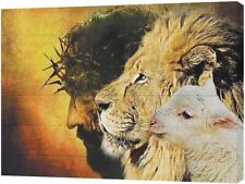 Jesus And Lion Lamb Canvas Wall Art Jesus Pictures for Wall Christian Lion Print