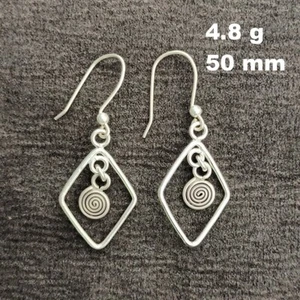 FINE SILVER EARRINGS VINTAGE CRAFT DANGLE ARTISAN 4g FANCY CHARMS #E042 - Picture 1 of 5