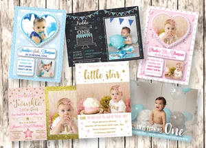 10 Personalised Boy Girl First 1st Birthday Party PHOTO Invitations Invites - Picture 1 of 22