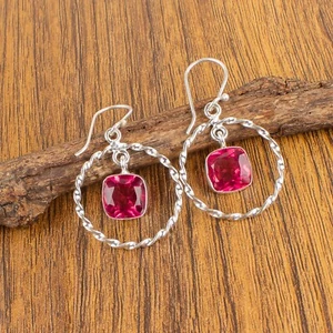 Pink Tourmaline Gemstone 925 Sterling Silver Earring Handmade Jewelry Earring - Picture 1 of 3