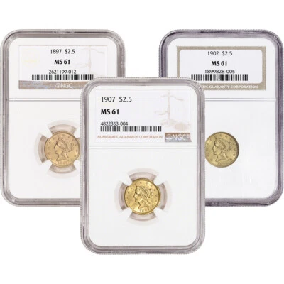 US Gold $2.50 Liberty Head Quarter Eagle - NGC MS61 - Random Date and Label - Image 1 of 3