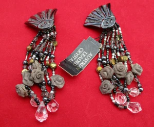 Art Deco Jugendstil Look Clip Ohrringe ÖSTERREICHISCHER KRISTALL Mesh Rosen glänzend schwarz - Bild 1 von 6