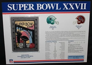 WILLABEE & WARD OFFICIAL NFL SUPER BOWL PATCH XXVII DALLAS COWBOYS BILLS 1993 - Imagen 1 de 1