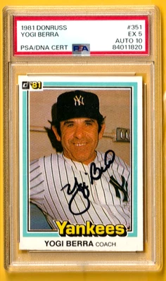 Donruss Yogi Berra 1981 autógrafo #351 PSA 5 automático 10 Yankees Hofer Foto 1 de 2