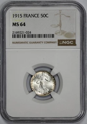 1915 France Silver 50 Centimes NGC MS 64 Olive & Grape Toned Reverse - Image 1 of 4
