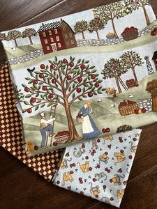 MODA Apple Crisp Deb Strain- 1 Yd Apple Tree Scene, 1 FQ Cats, 7” Check - VTG - Picture 1 of 7
