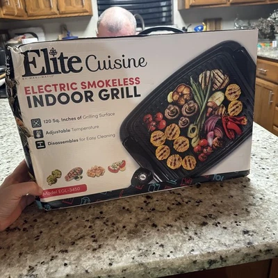 Parrilla de mesa eléctrica interior sin humo Elite Cuisine EGL-3450 caja abierta desgaste Foto 1 de 4