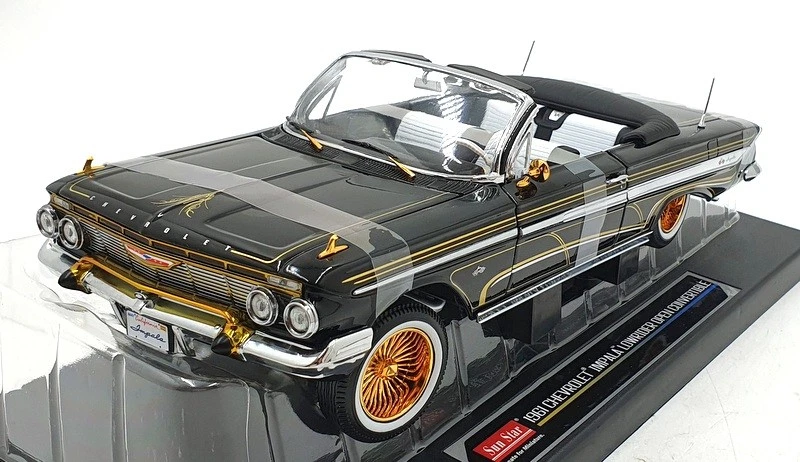 Sun Star 1/18 Scale 2110 - 1961 Chevrolet Impala Lowrider Open Convertible Black - Image 1 of 4