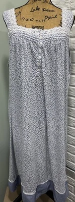 Celestial Dreams Nightgown Sz3X Blue Floral & Gingham Print Sleeveless Lace Trim - Image 1 of 4