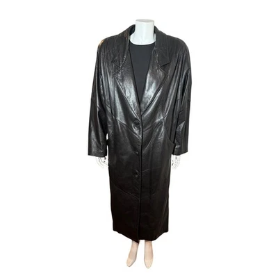 Vintage Jackie Ferrar Black Leather Maxi Coat Long Classic Outerwear Medium - Image 1 of 4