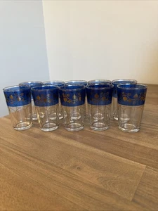 10er Set MCM Marokkanische Kobaltblau Gold Teegläser Saft 3 3/4" - Bild 1 von 10