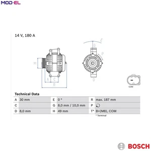 ALTERNATOR 0 986 048 820 FOR BMW 1/5/E6/3/E9/E87 N52B25A/BF/B/AF/BE 2.5LA 3.0L - Picture 1 of 9