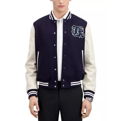 The Kooples NEW Classic Bomber Varsity Jacket Navy Size Small  MSRP $695 - Image 1 of 4