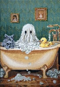 Cross Stitch Kit "Domestic ghost", size 5.9x9.1 in (15.0x23.0 cm) - Picture 1 of 8