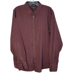 Camisa de vestir London Fog elástica con botones roja negra a cuadros manga larga L - Imagen 1 de 5
