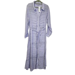 NEW Soft Surroundings1X Mallorca Dress Pale Blue Shirt Maxi Belted Embroidered - Picture 1 of 6