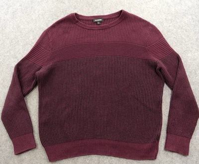 Express Sweater Mens Large Purple Waffle Knit Pullover Crew Long Sleeve Cotton - Image 1 of 4