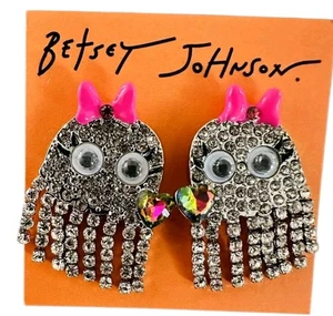NWT Betsey Johnson Ghost Pink Bow Drop Earring Crystal Halloween Retail $48 #D - Picture 1 of 4