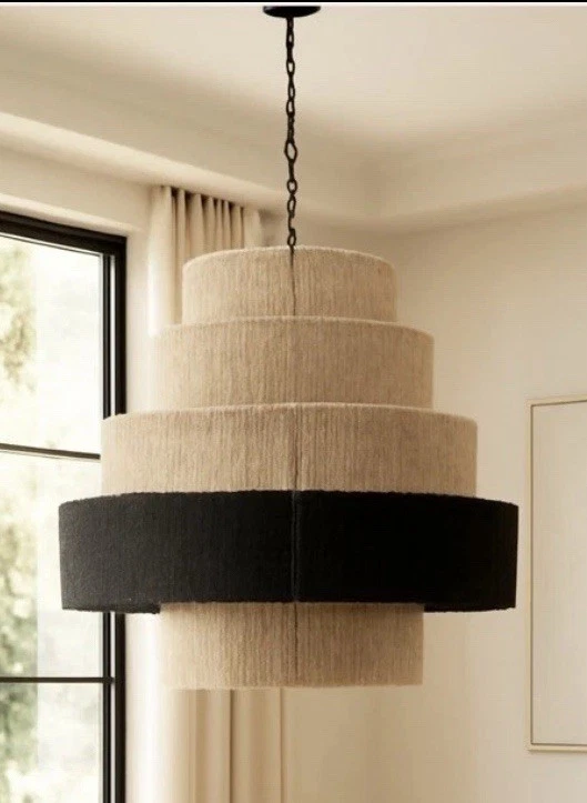 5 Tier Large Rattan Chandelier Light Pendant Woven Jute  Modern Natural/Brown - Image 1 of 4
