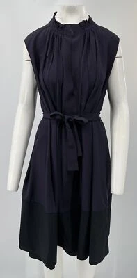 Marni Navy Silk Blend Sleeveless Belted Cut-Out Dress w/ Black Trim sz 44 - Image 1 of 4