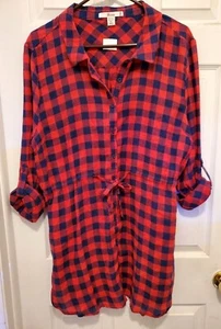 Rosio Women's Red & Navy Plaid Adjustable Tie Waist Top Plus Size 3XL NWT - Picture 1 of 6
