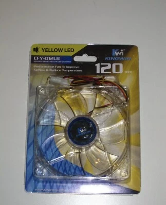 KINGWIN CFY-012LB Yellow LED 120mm Desktop Computer Cooling Case Fan, NEW NIP - Image 1 of 3