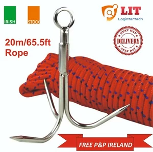 3Claw Stainless Steel Grappling Hook Large 19CM With 20M Rope For Magnet Fishing - Picture 1 of 7
