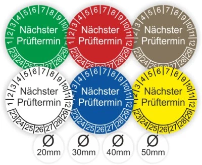 LABELMASTER_DE Prüfplaketten Nächster Prüftermin UVV DGUV Ø:20mm-50mm UV-RESISTENT-KRATZFESTa21