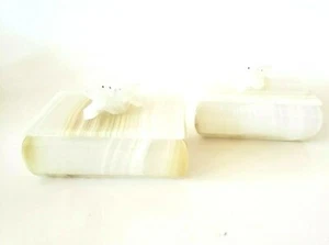 Joyeros de alabastro vintage un conjunto de dos "Joyeria Ropa Piel Arts" 2,5"X3,5"  - Imagen 1 de 6