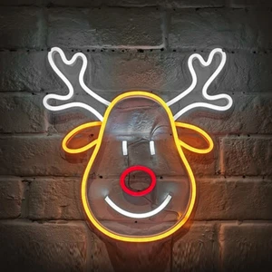 Renna Luce Neon Insegna LED per Natale Casa Bambini Camera Parete Appesa Opera d'Arte - Foto 1 di 2
