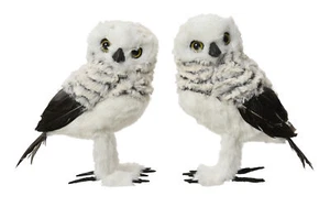 Owl Standing Christmas Tree Decoration 16cm Feathers Natural Colour Faux Fur x 2 - Picture 1 of 1