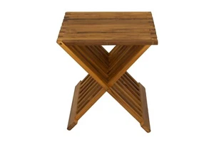 Oiled Nordic Style Indoor/Outdoor, Spa, Bath Natural Teak Wood Folding Stool - Picture 1 of 5