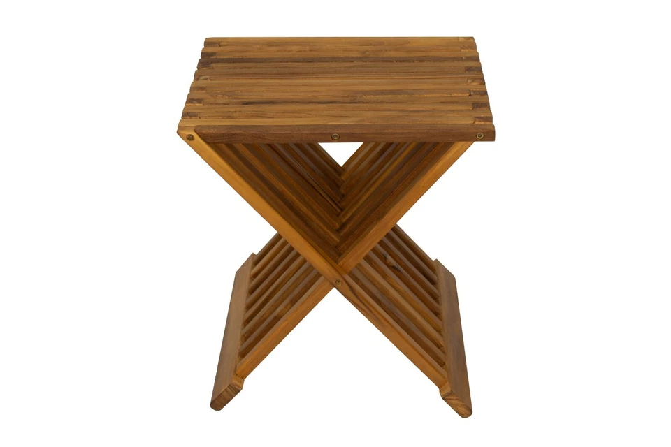 Nordic Style Oiled Indoor/Outdoor, Spa, Bath Natural Teak Wood Folding Stool - Image 1 of 4